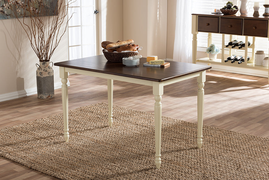 Baxton Studio Napoleon French Country Cottage Buttermilk and "Cherry" Brown Finishing Wood Dining Table