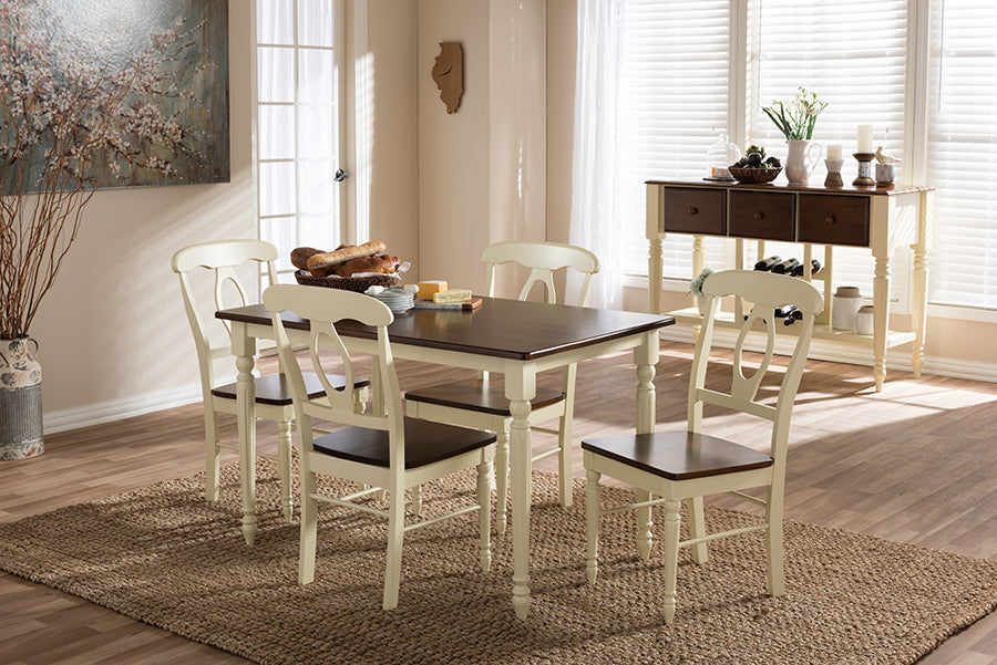 Baxton Studio Napoleon French Country Cottage Buttermilk and "Cherry" Brown Finishing Wood 5-Piece Dining Set