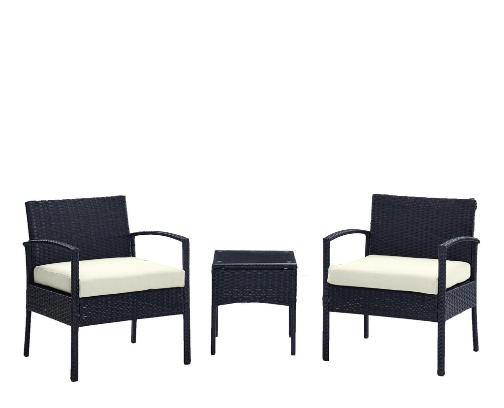 Manhattan Comfort Noli Modern 3-Piece Conversation Set in Black and Cream