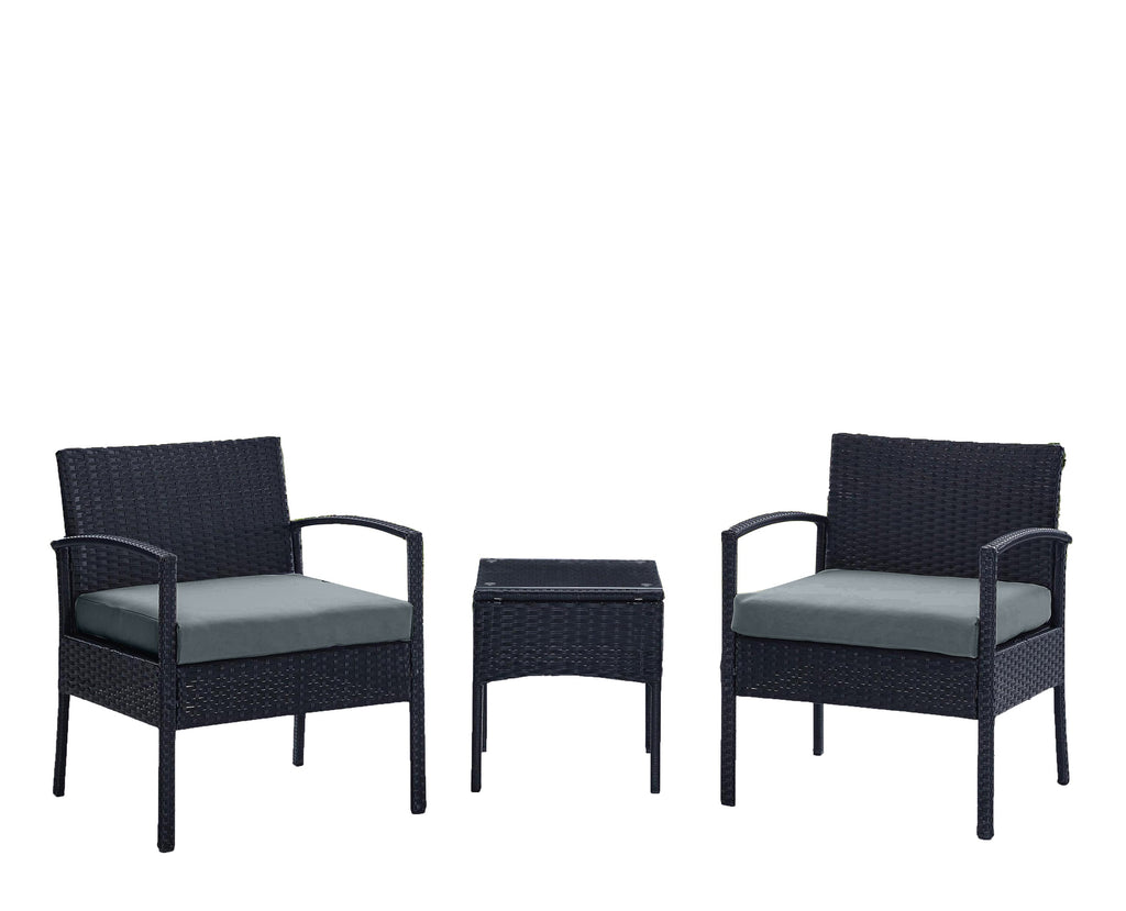Manhattan Comfort Noli Modern 3-Piece Conversation Set in Black and Gray
