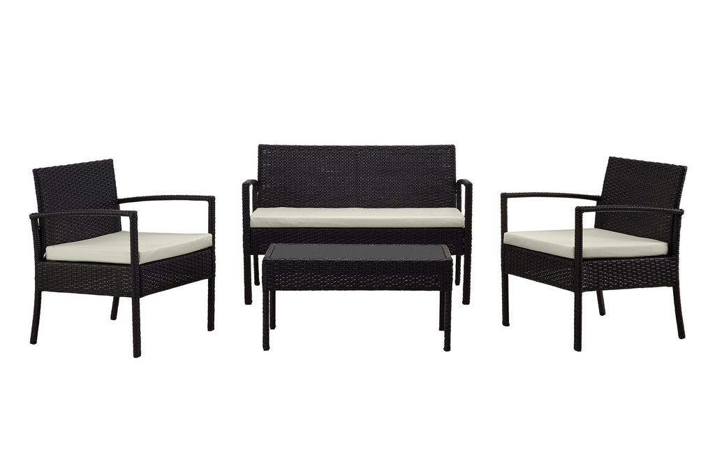 Manhattan Comfort Noli Modern 4-Piece Conversation Set in Black and Cream