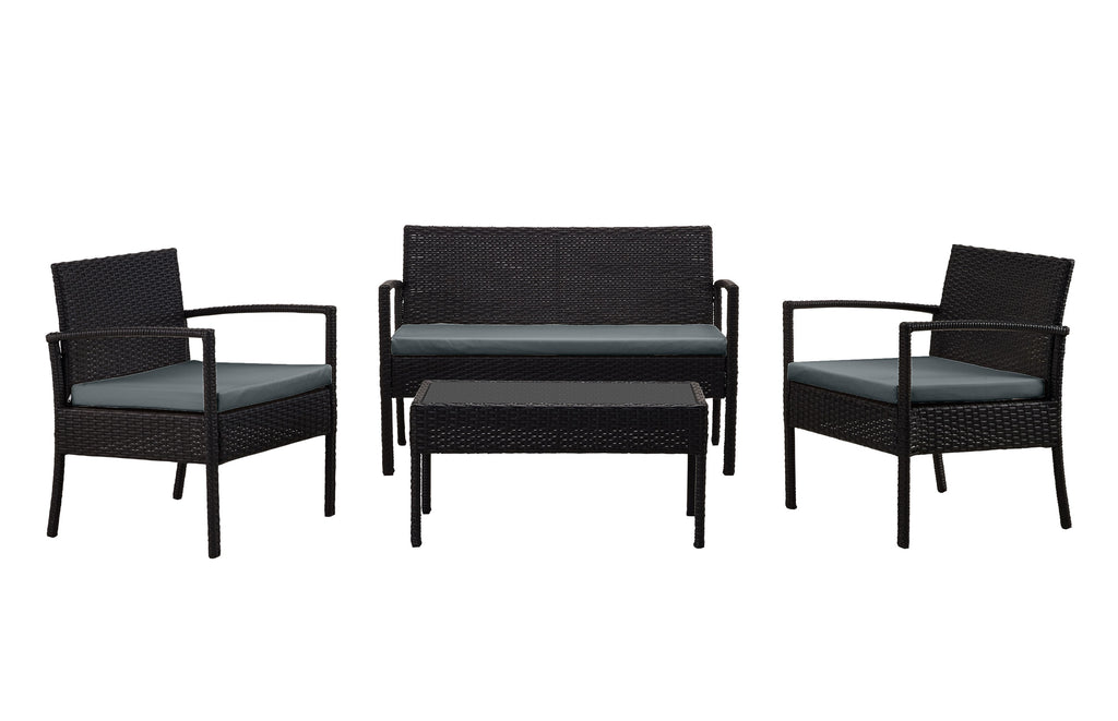 Manhattan Comfort Noli Modern 4-Piece Conversation Set in Black and Gray