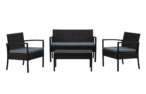 Manhattan Comfort Noli Modern 4-Piece Conversation Set in Black and Gray