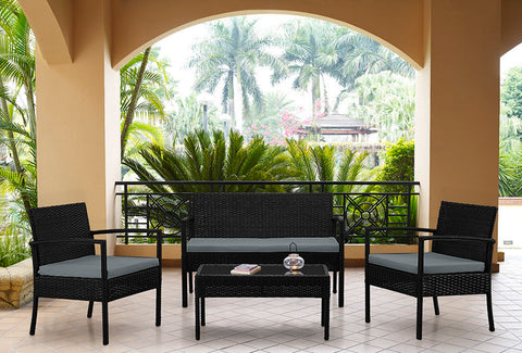Manhattan Comfort Noli Modern 4-Piece Conversation Set in Black and Gray