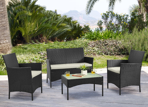 Manhattan Comfort Imperia Modern 4-Piece Conversation Set in Black and Cream
