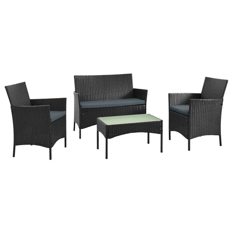 Manhattan Comfort Imperia Modern 4-Piece Conversation Set in Black and Gray