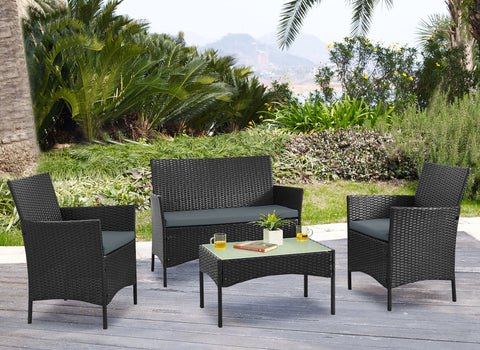 Manhattan Comfort Imperia Modern 4-Piece Conversation Set in Black and Gray