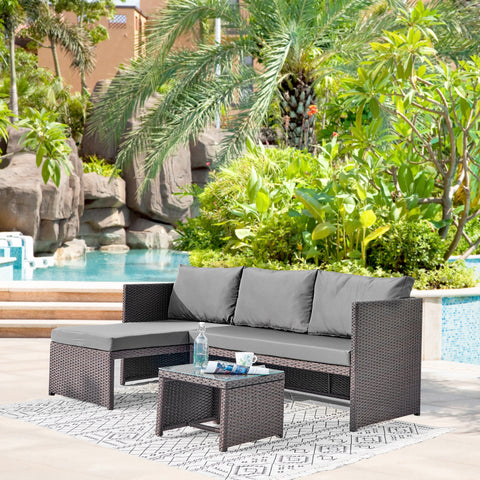 Manhattan Comfort Menton Modern 3-Piece Sectional Set in Brown and Gray