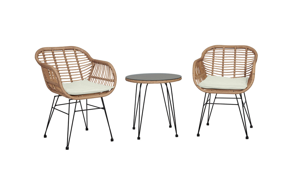 Manhattan Comfort Antibes Modern 3-Piece Conversation Set in Tan and Cream