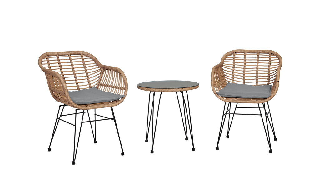 Manhattan Comfort Antibes Modern 3-Piece Conversation Set in Tan and Gray