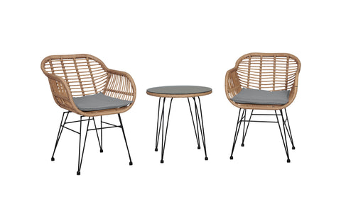 Manhattan Comfort Antibes Modern 3-Piece Conversation Set in Tan and Gray