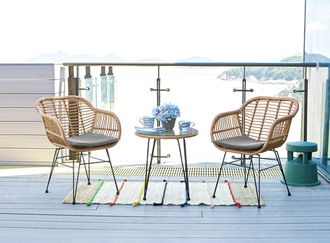 Manhattan Comfort Antibes Modern 3-Piece Conversation Set in Tan and Gray