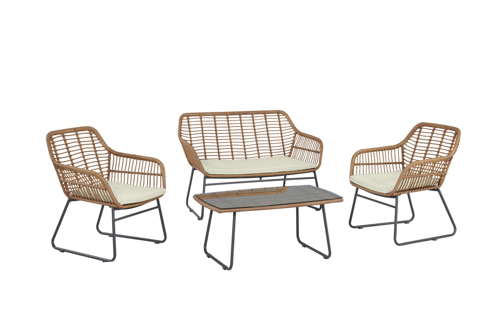 Manhattan Comfort Antibes Modern 4-Piece Conversation Set in Tan and Cream
