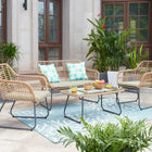Manhattan Comfort Antibes Modern 4-Piece Conversation Set in Tan and Cream