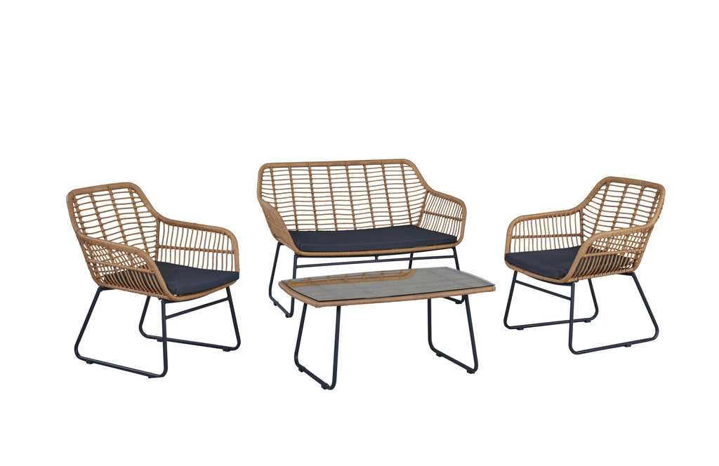 Manhattan Comfort Antibes Modern 4-Piece Conversation Set in Tan and Gray