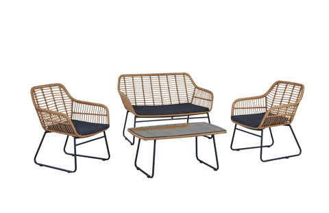 Manhattan Comfort Antibes Modern 4-Piece Conversation Set in Tan and Gray