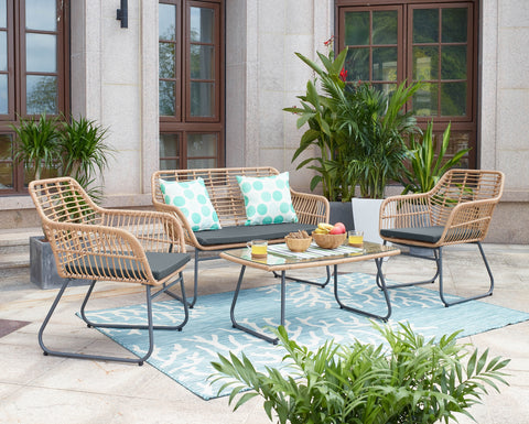 Manhattan Comfort Antibes Modern 4-Piece Conversation Set in Tan and Gray