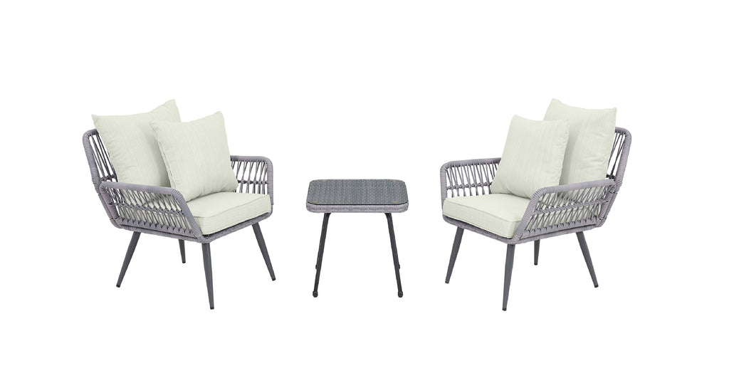 Manhattan Comfort Cannes Modern 3-Piece Conversation Set in Gray and Cream