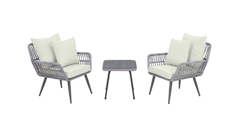 Manhattan Comfort Cannes Modern 3-Piece Conversation Set in Gray and Cream