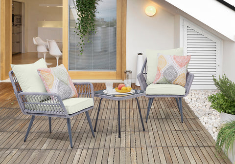 Manhattan Comfort Cannes Modern 3-Piece Conversation Set in Gray and Cream