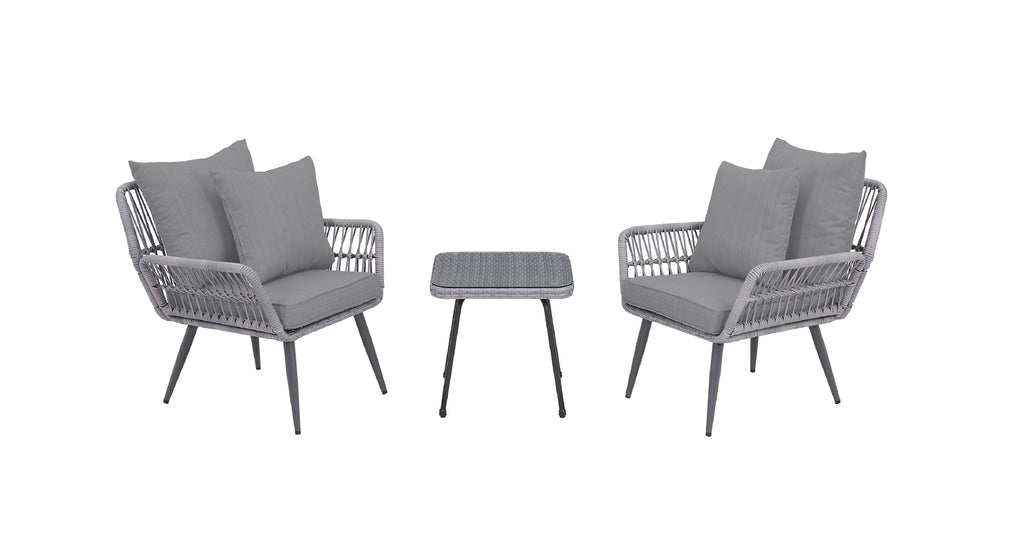 Manhattan Comfort Cannes Modern 3-Piece Conversation Set in Gray
