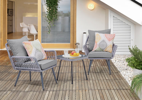 Manhattan Comfort Cannes Modern 3-Piece Conversation Set in Gray