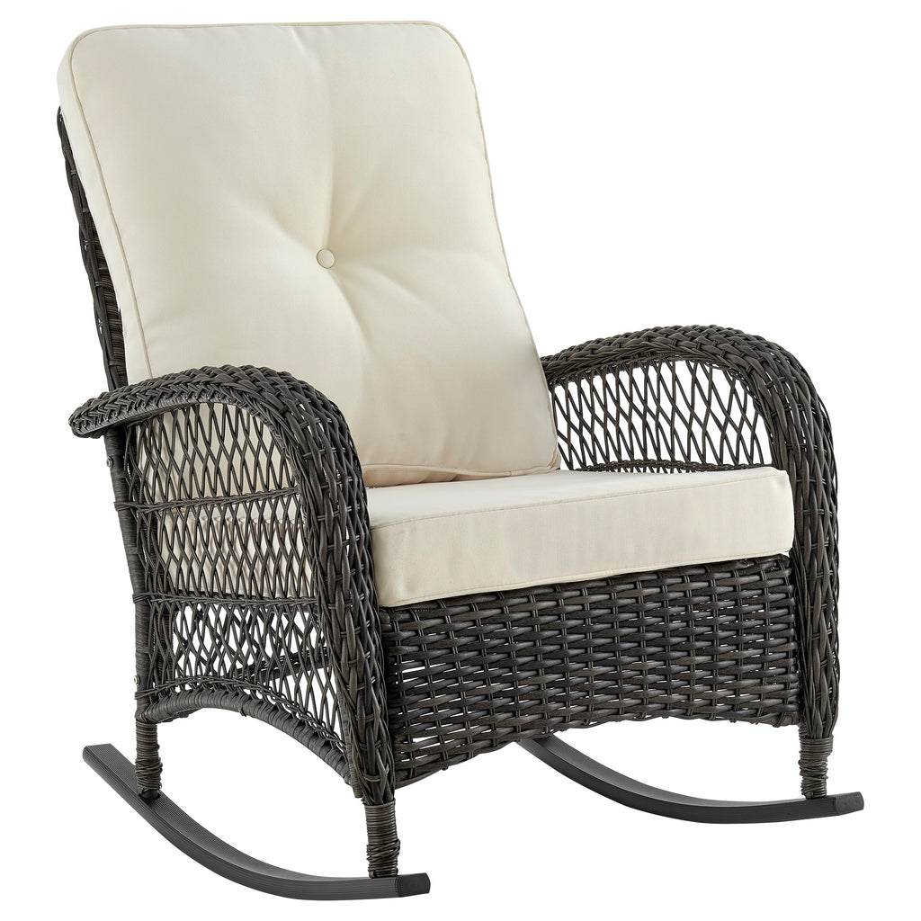 Manhattan Comfort Fruttuo Traditional Upholstered Rocking Chair in Cream and Black