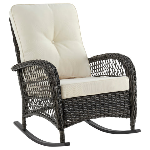 Manhattan Comfort Fruttuo Traditional Upholstered Rocking Chair in Cream and Black