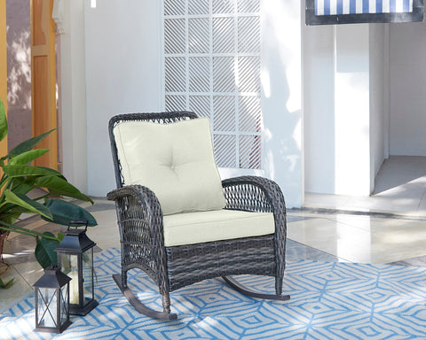 Manhattan Comfort Fruttuo Traditional Upholstered Rocking Chair in Cream and Black