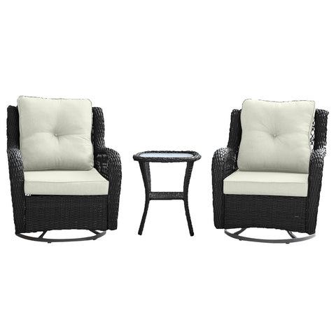 Manhattan Comfort Fruttuo Traditional 3-Piece Conversation Set in Cream and Black