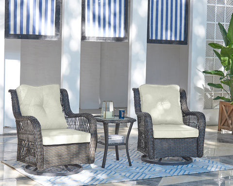 Manhattan Comfort Fruttuo Traditional 3-Piece Conversation Set in Cream and Black