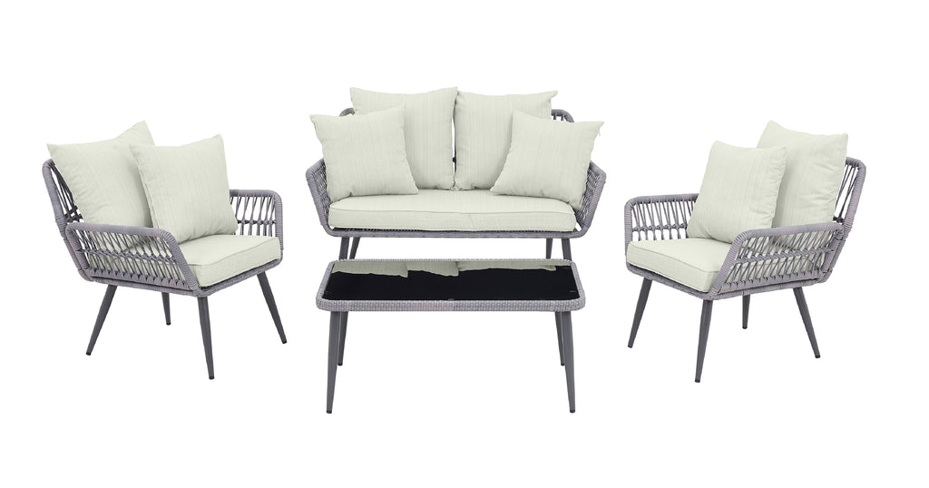 Manhattan Comfort Portofino Modern 4-Piece Conversation Set in Gray and Cream