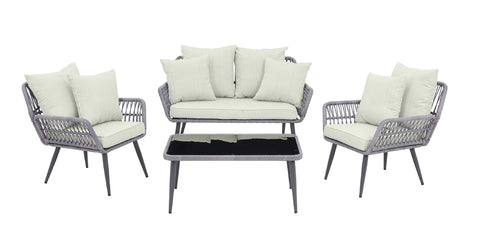 Manhattan Comfort Portofino Modern 4-Piece Conversation Set in Gray and Cream