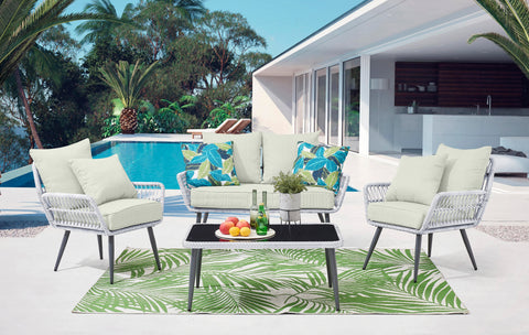 Manhattan Comfort Portofino Modern 4-Piece Conversation Set in Gray and Cream