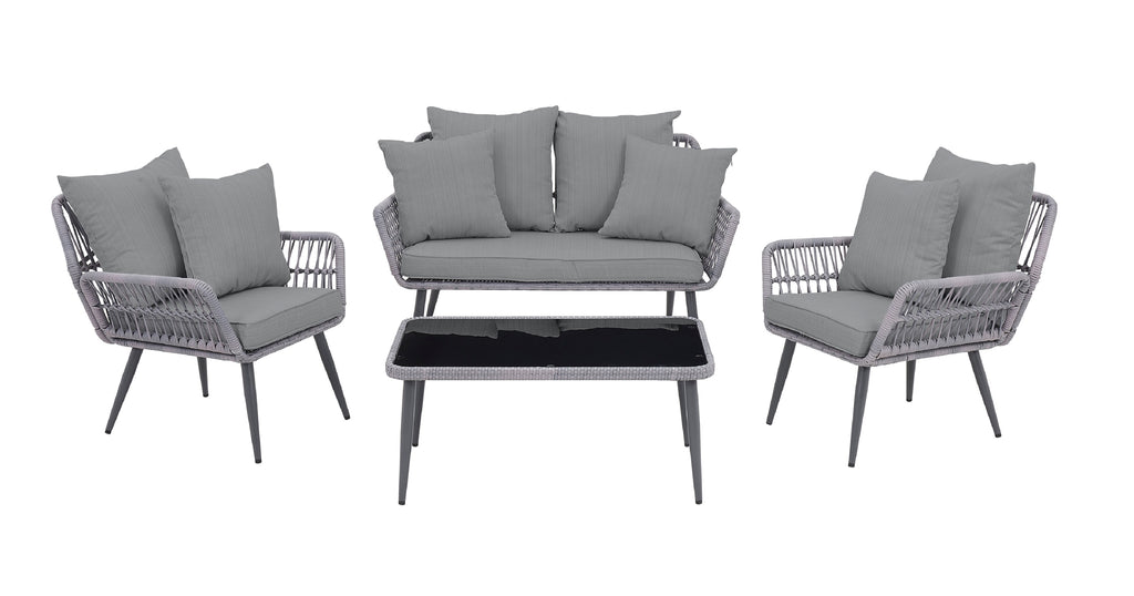 Manhattan Comfort Portofino Modern 4-Piece Conversation Set in Gray