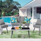Manhattan Comfort Portofino Modern 4-Piece Conversation Set in Gray