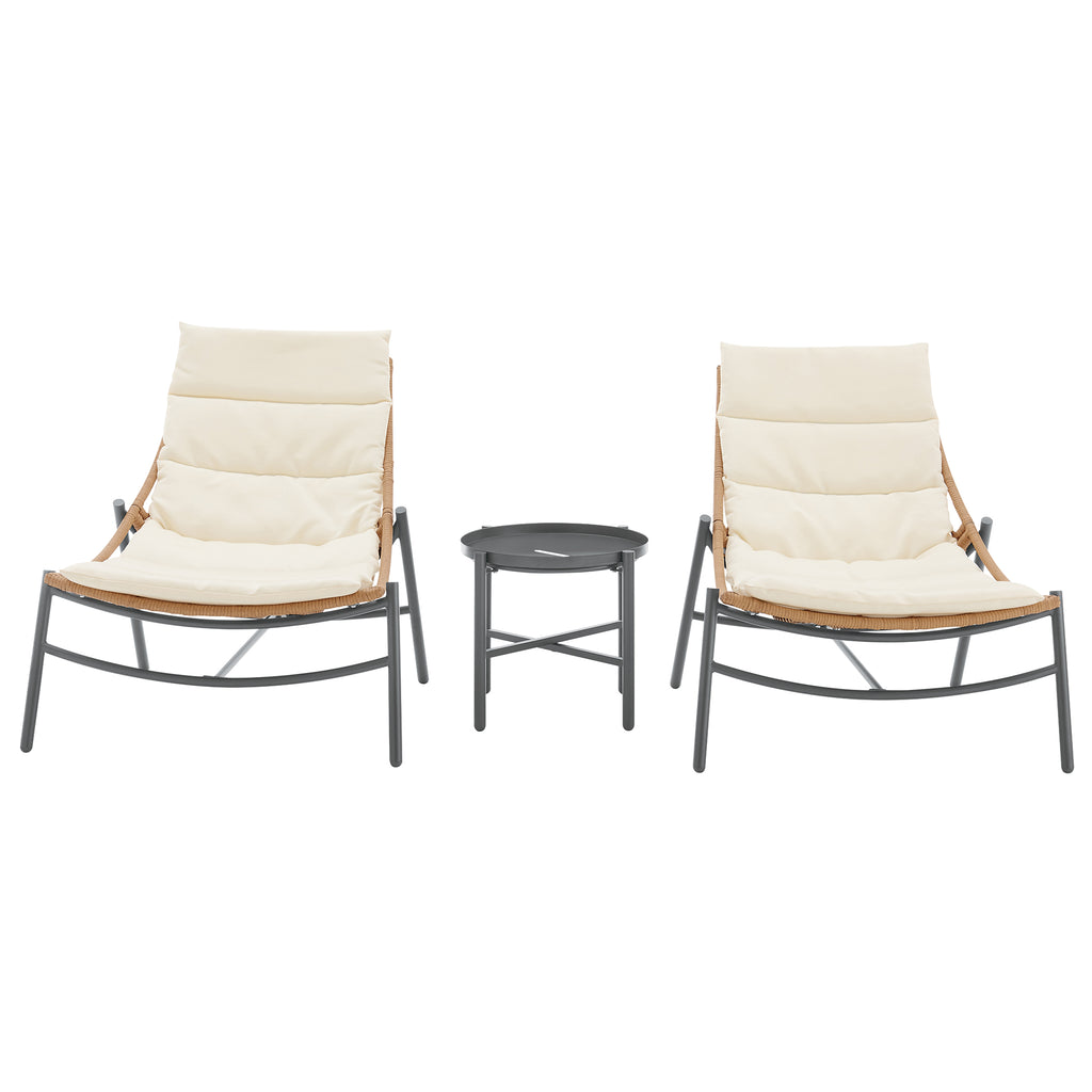 Manhattan Comfort Sunset Modern 3-Piece Conversation Set in Cream