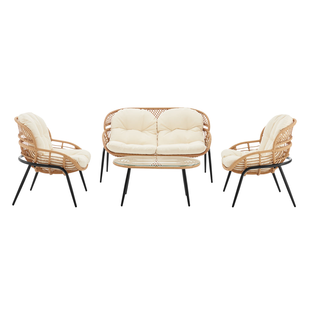 Manhattan Comfort Pine Modern 4-Piece Conversation Set in Cream