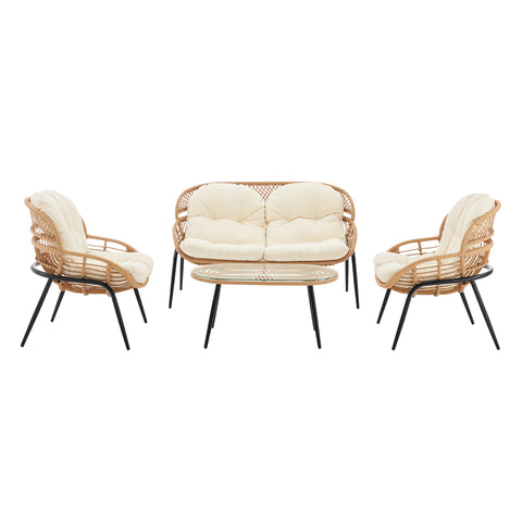 Manhattan Comfort Pine Modern 4-Piece Conversation Set in Cream