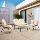 Manhattan Comfort Pine Modern 4-Piece Conversation Set in Cream