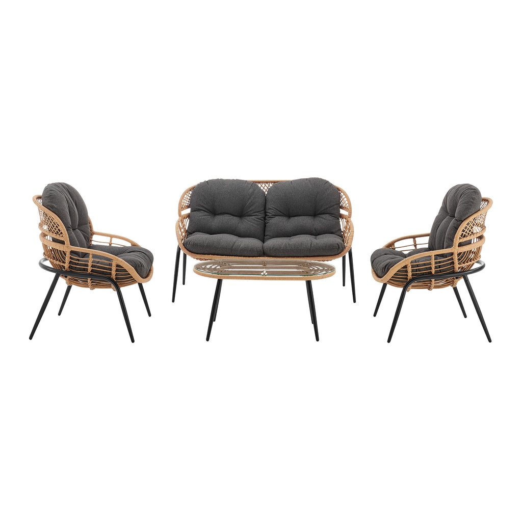 Manhattan Comfort Pine Modern 4-Piece Conversation Set in Gray