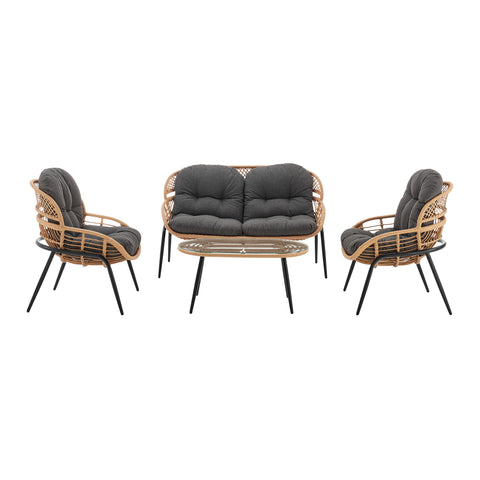 Manhattan Comfort Pine Modern 4-Piece Conversation Set in Gray