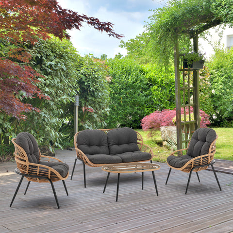 Manhattan Comfort Pine Modern 4-Piece Conversation Set in Gray