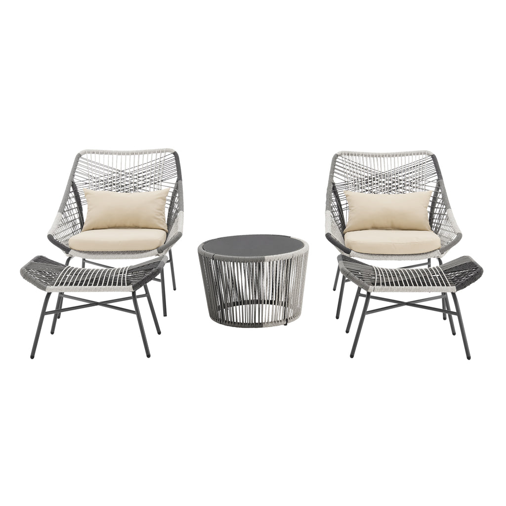 Manhattan Comfort Ashland Modern 5-Piece Conversation Set in Cream
