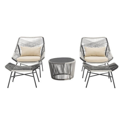 Manhattan Comfort Ashland Modern 5-Piece Conversation Set in Cream