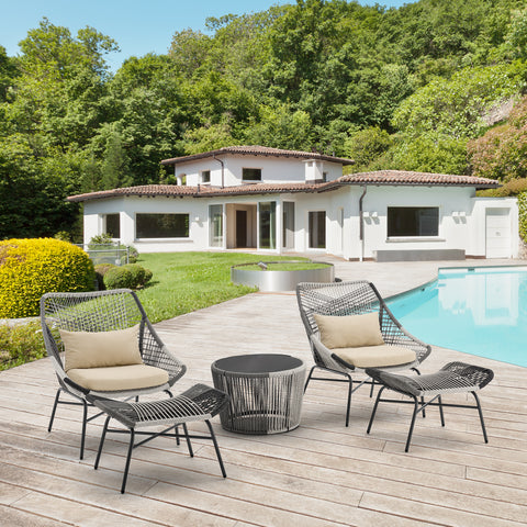 Manhattan Comfort Ashland Modern 5-Piece Conversation Set in Cream