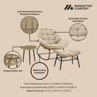 Manhattan Comfort Benson Modern 3-Piece Lounge Chair Set in Cream