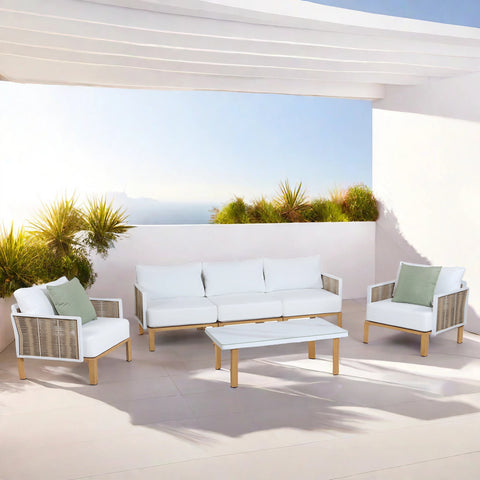 Manhattan Comfort Vine Modern 4-Piece Conversation Set in White