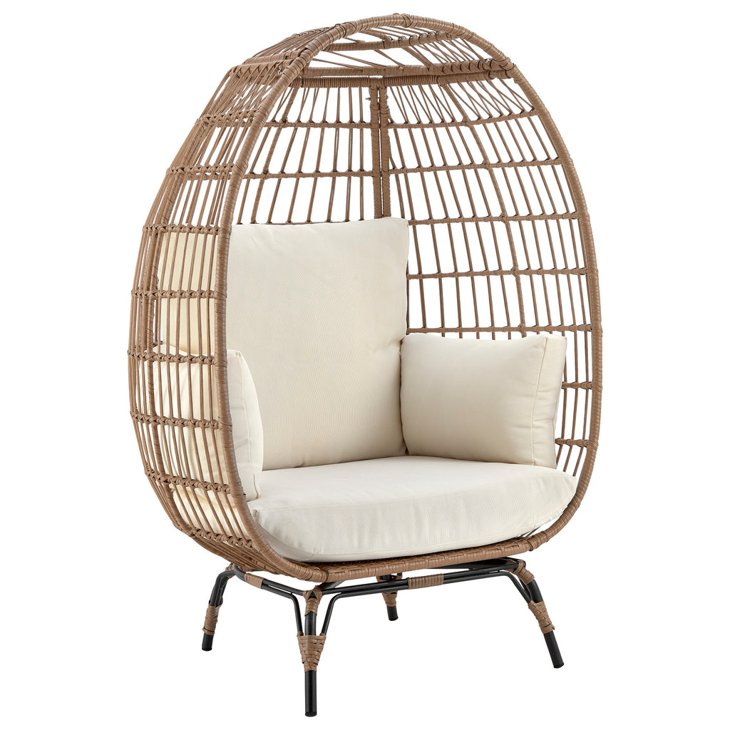 Manhattan Comfort Spezia Modern Upholstered Freestanding Egg Chair in Tan and Cream