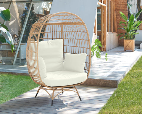 Manhattan Comfort Spezia Modern Upholstered Freestanding Egg Chair in Tan and Cream